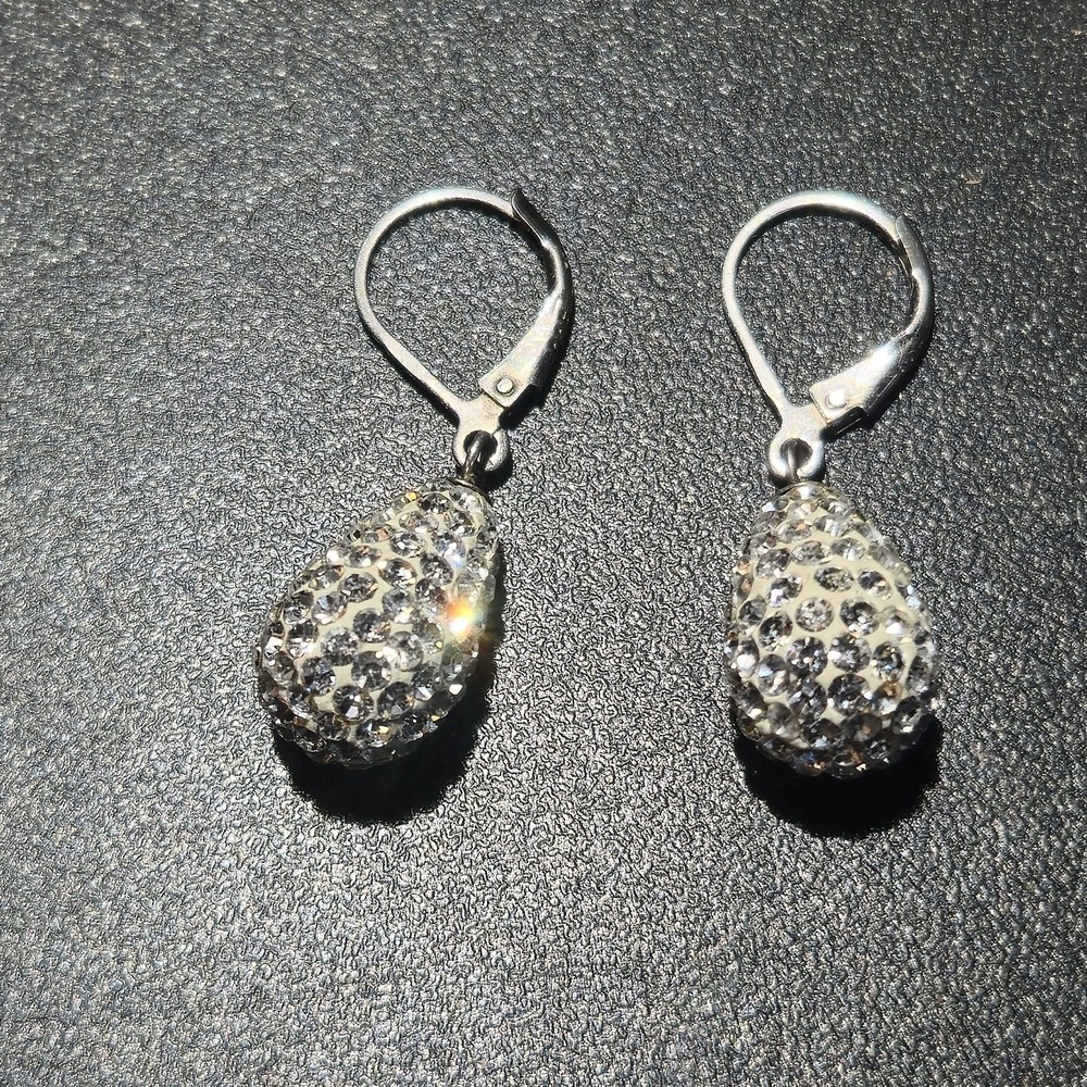 Vintage 925 Sterling Silver Leverback Earrings - Made With Swarovski Crystal
